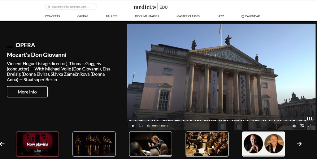 Screenshot from Medici TV showing an article on Mozart's Don Giovanni