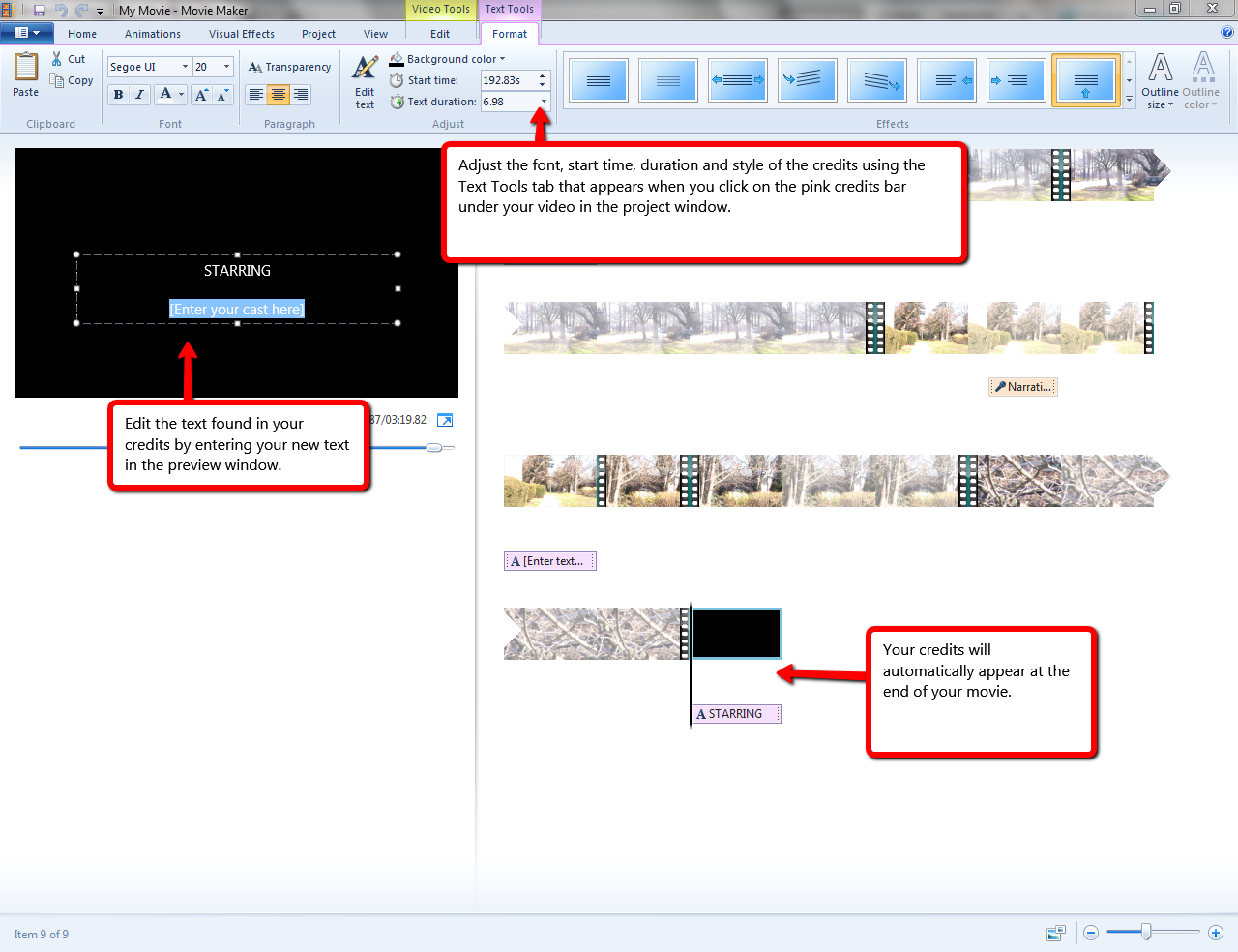 Visual guide to adding titles in Windows MovieMaker step 5.