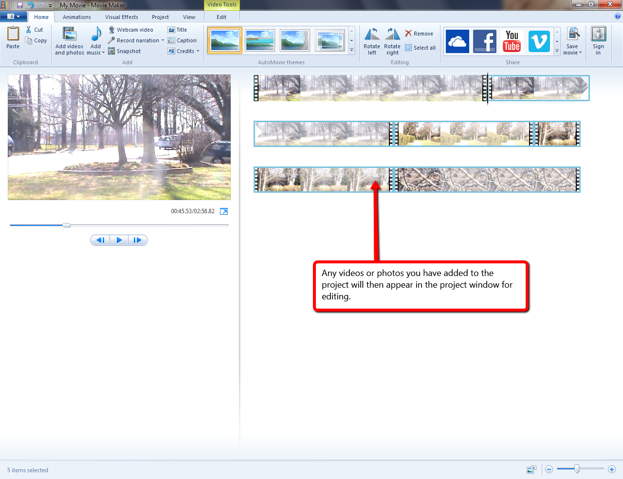 Visual guide to importing video or photos from a camera with a hard disk or memory card to Windows MovieMaker step 3