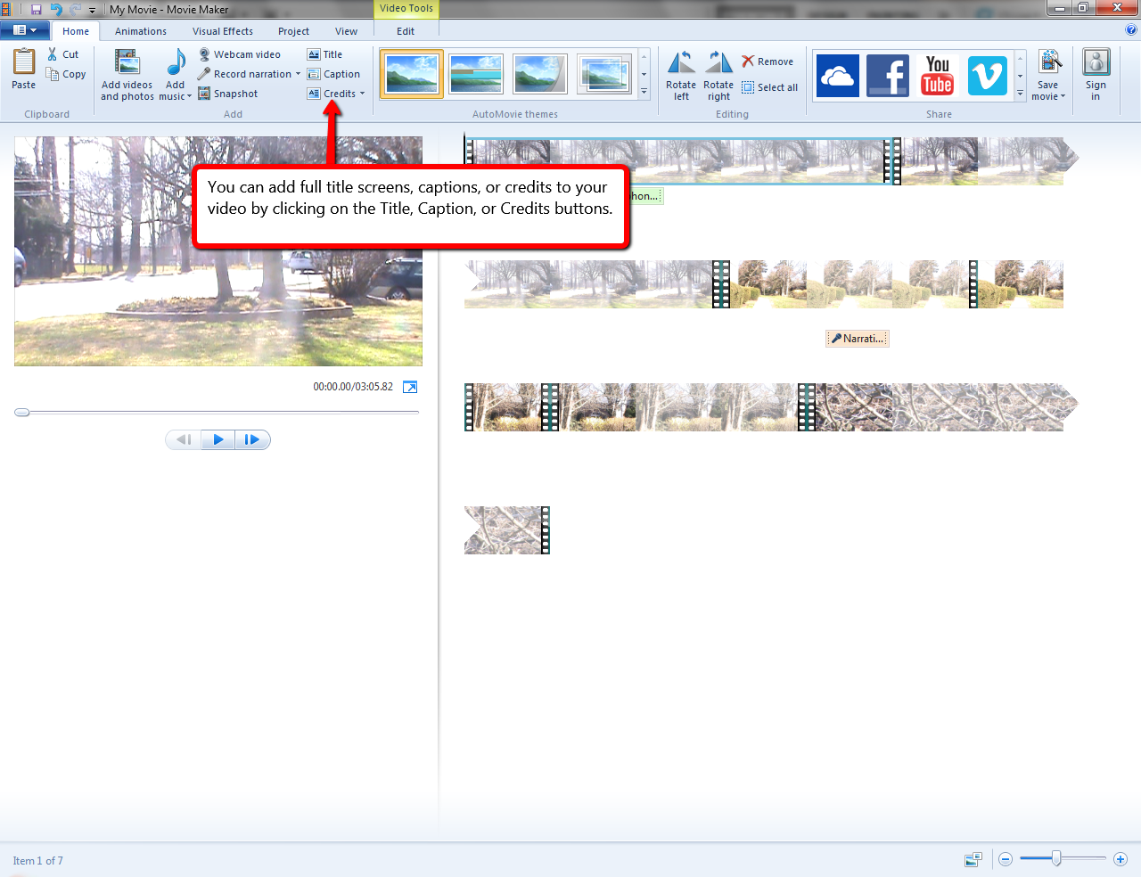 Visual guide to adding titles in Windows MovieMaker step 1. 