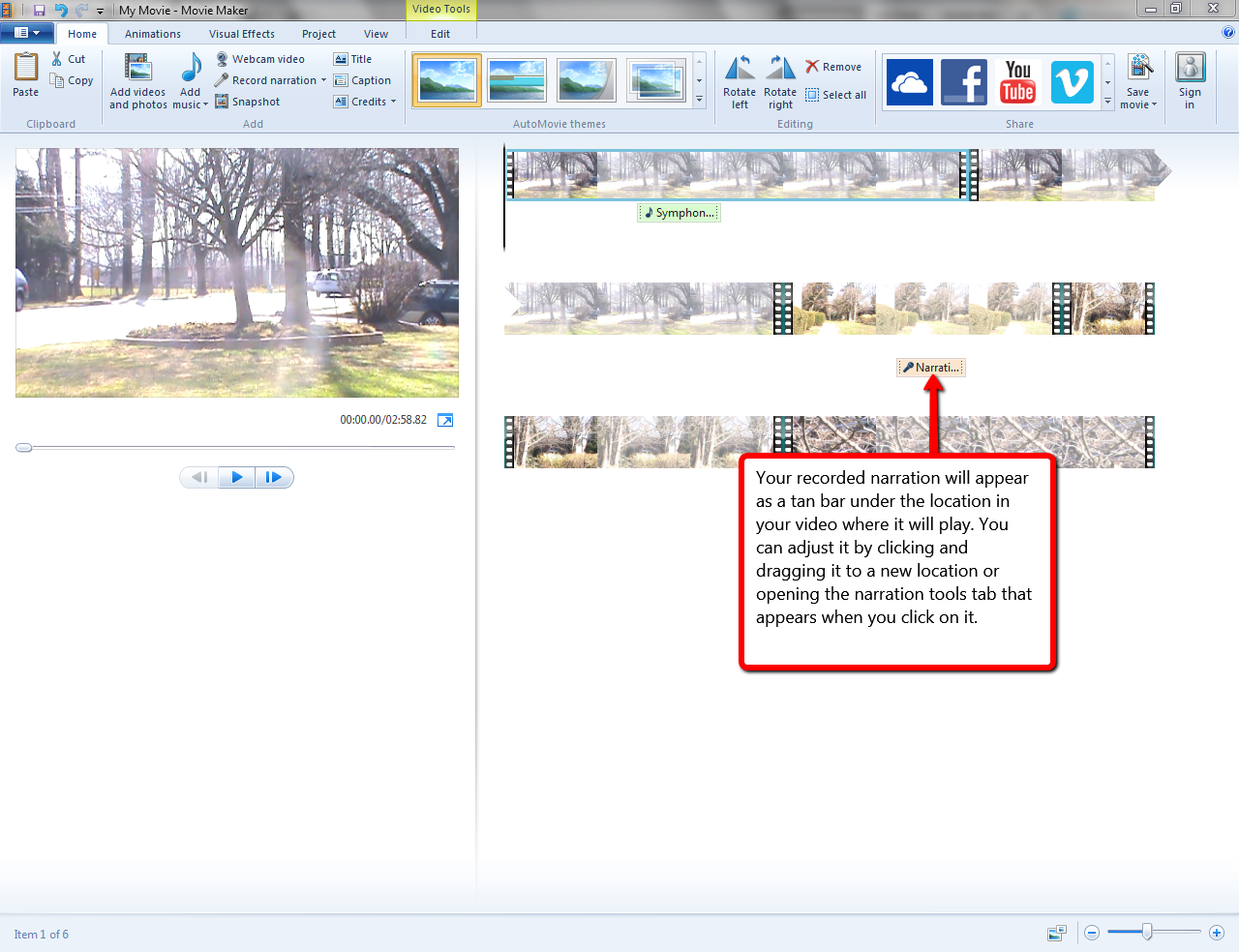 Visual guide to adding recorded narration or webcam videos to Windows Moviemaker step 3.