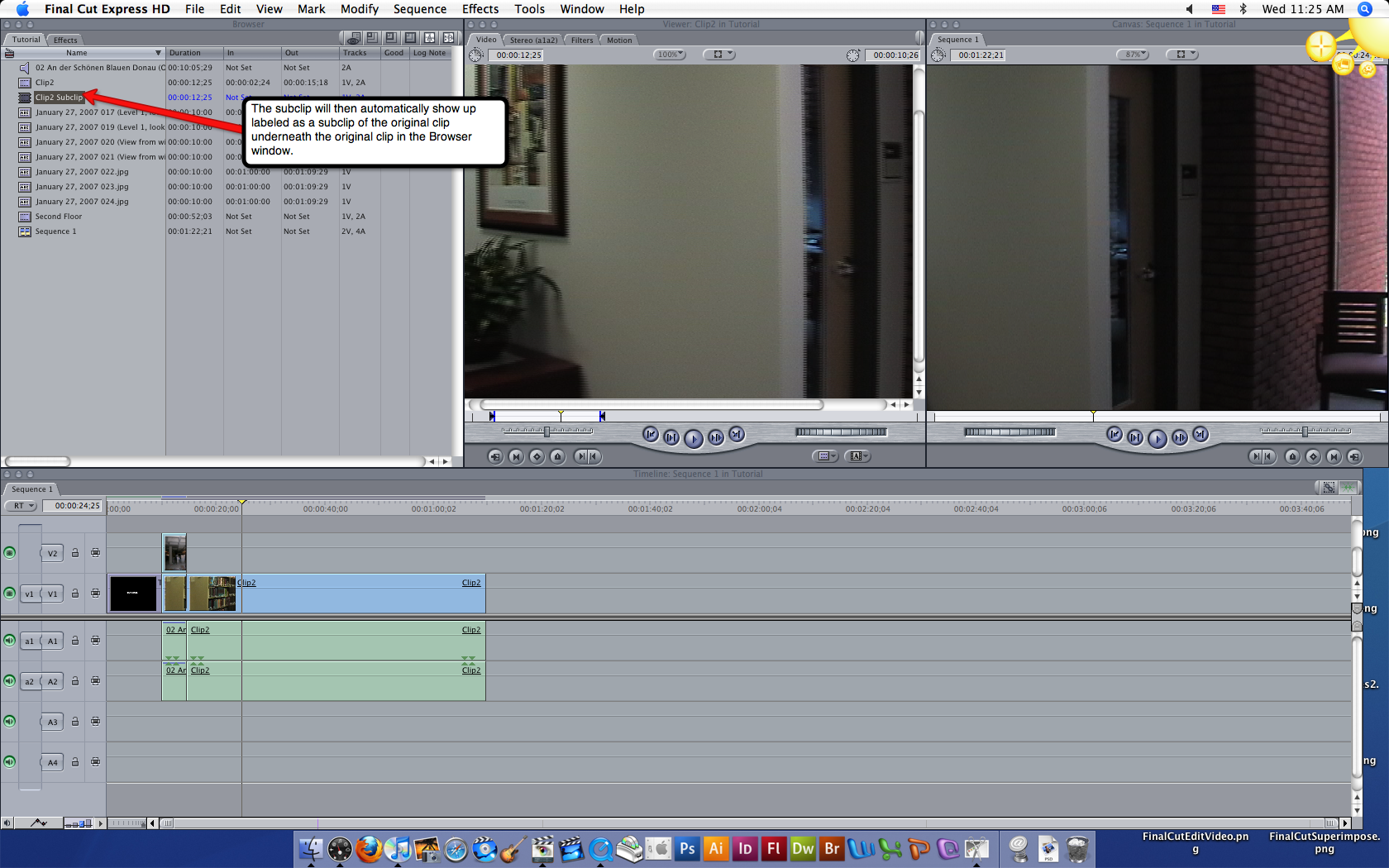 Visual guide to editing video in Final Cut Express HD step 3.
