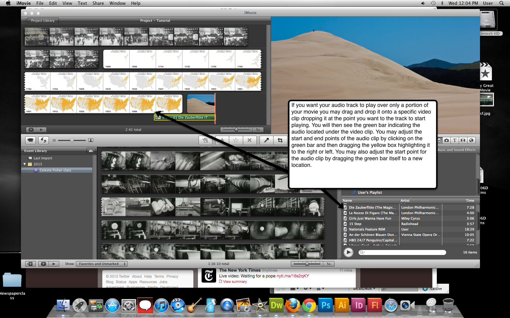 Visual guide on how to add audio in iMovie '11
