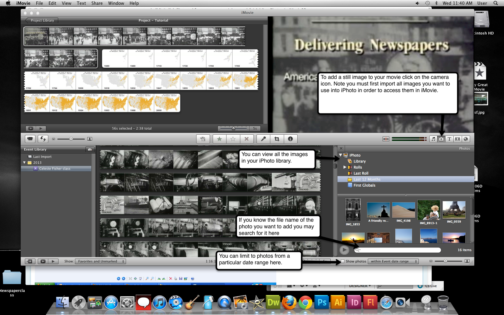 Visual guide to adding photos in iMovie '11