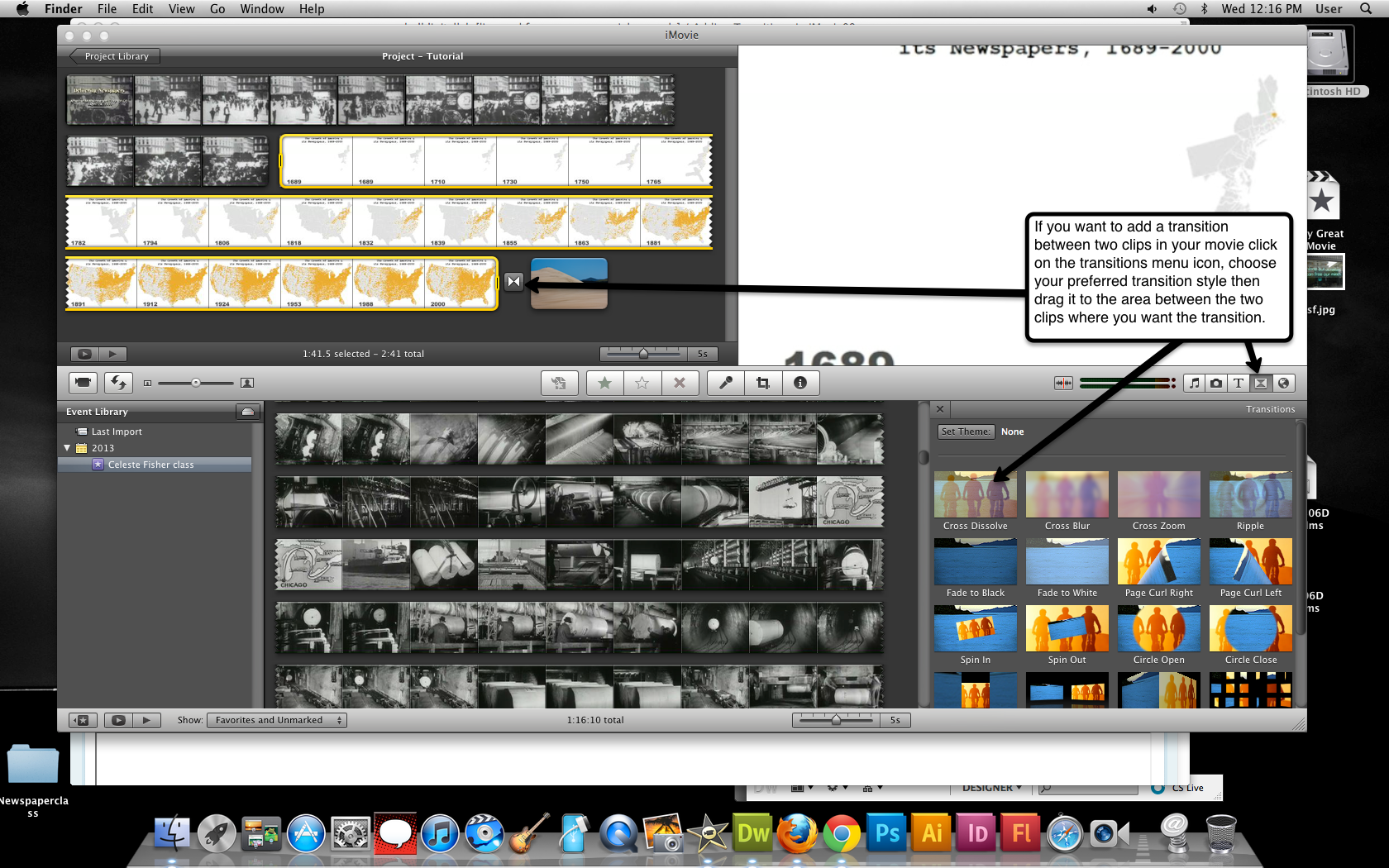 Visual guide to adding transitions in iMovie '11
