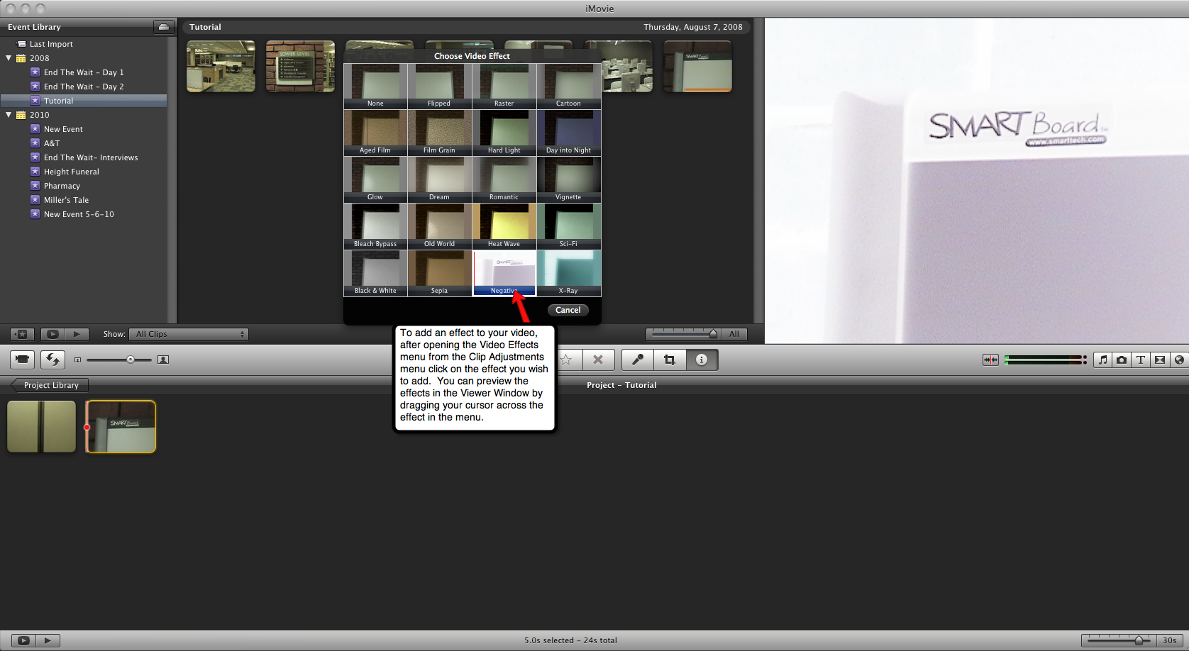 Visual guide to adding video effects in iMovie '09.
