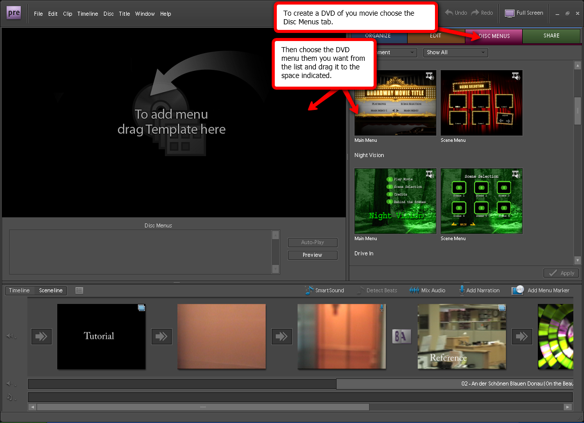 Visual guide to creating a DVD of your movie in Adobe Premiere Elements 7 step 1. 