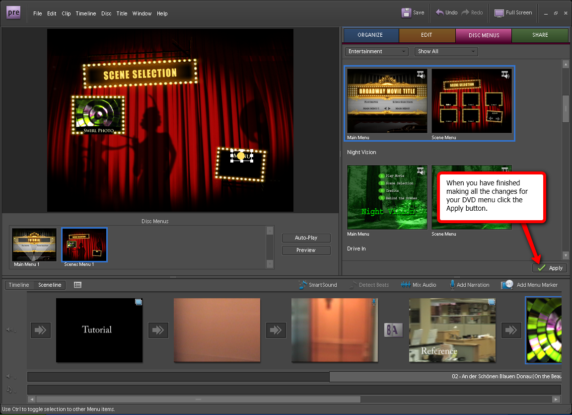 Visual guide to creating a DVD of your movie in Adobe Premiere Elements 7 step 5.