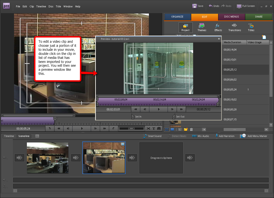 Visual guide on how to edit a video in Adobe Premiere Elements 7 step 1. 